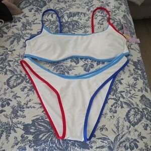 Wild Fable White Bikini with Red and Blue Trim